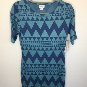 LuLaRoe Julia Dress Turquoise & Navy Zig Zag Chevr
